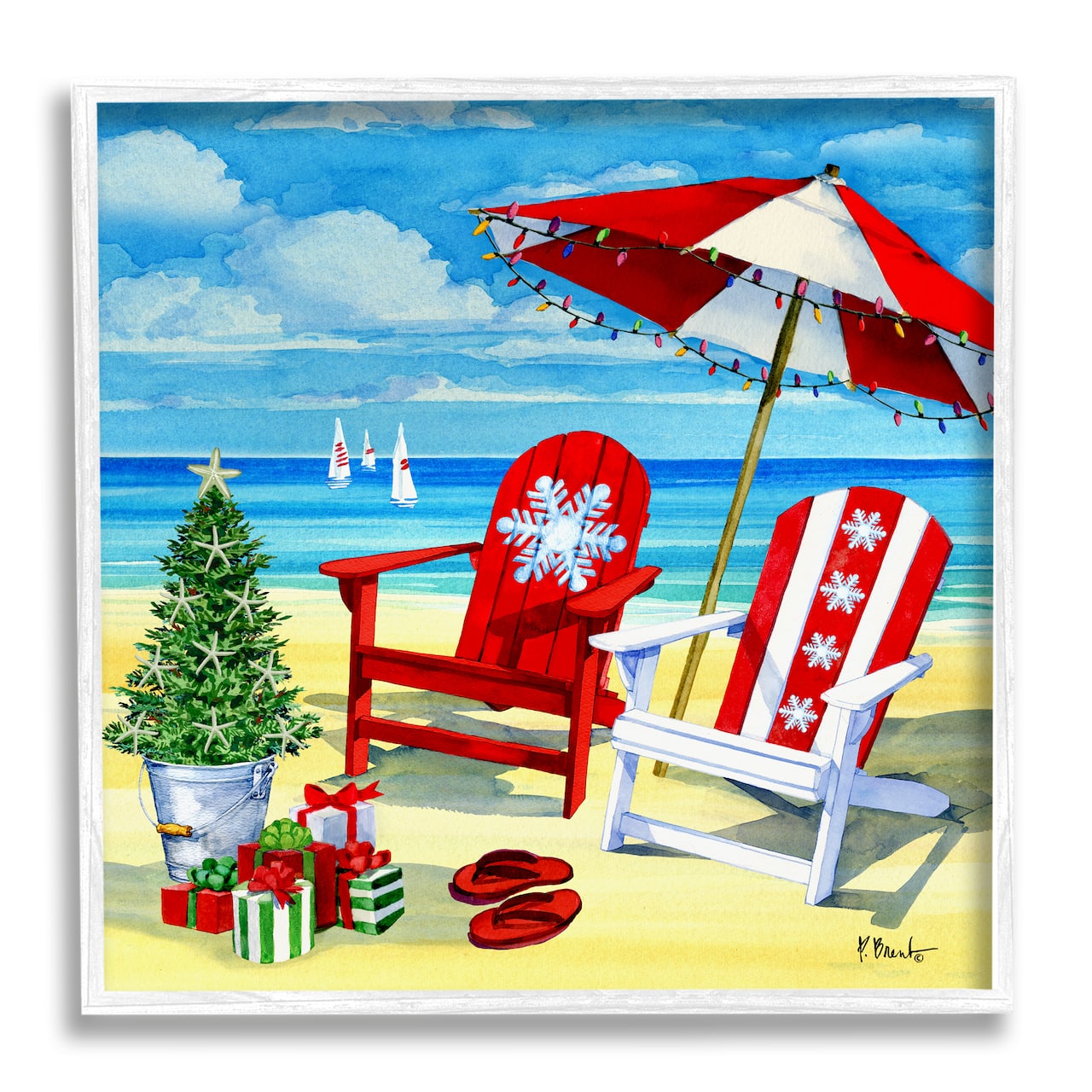 Stupell Industries Christmas Coastal Scene Framed Giclee Art